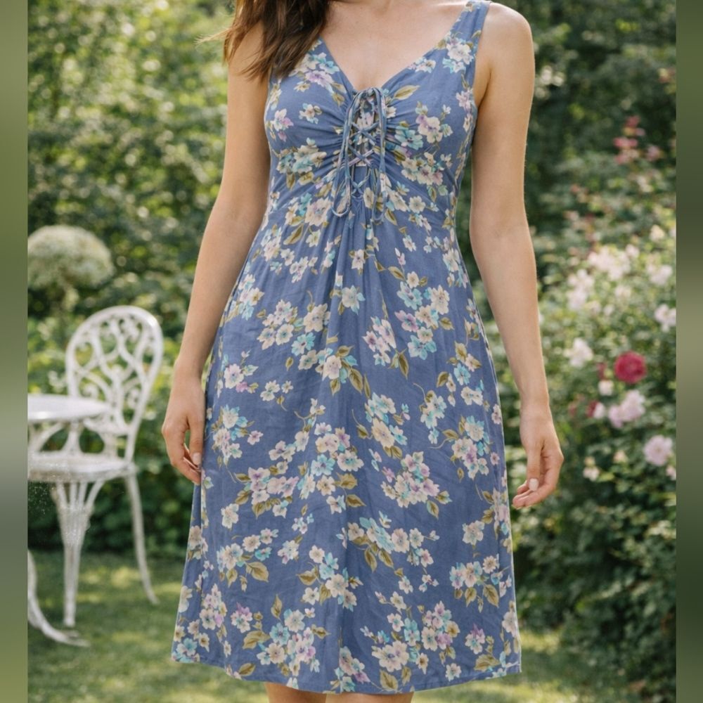 GAP Blue Floral Slip Dress Cottagecore Y2K Soft Grunge Romantic Size S Y2K
